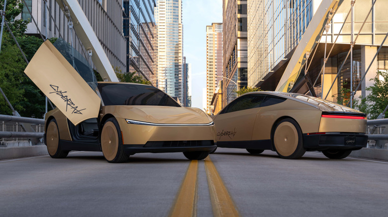 Два Tesla Cybercab на мосту