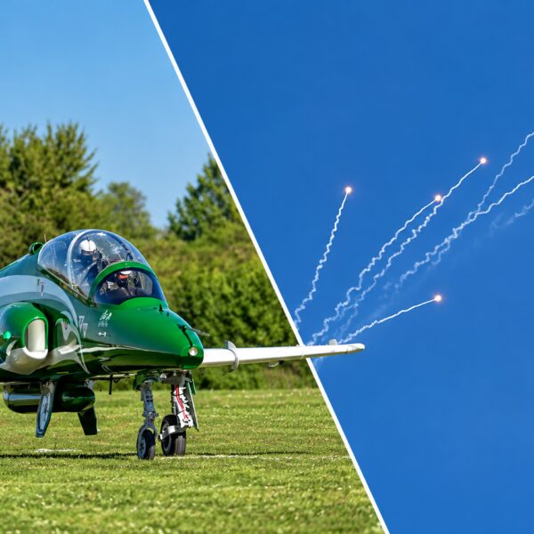 198-фунтовий реактивний літак BAE Hawk вражає робочими фальшфейєрами