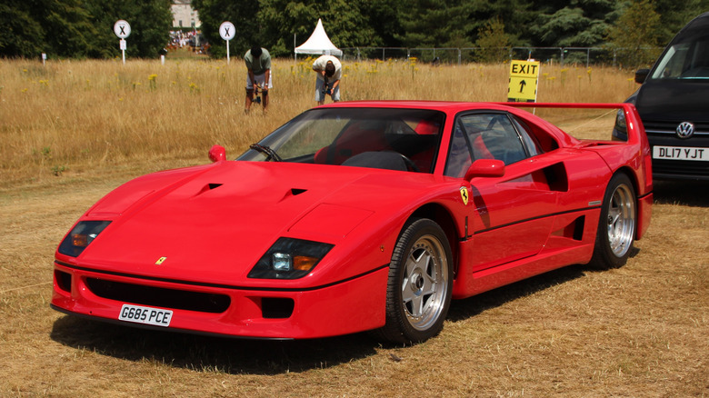 Червоний Ferrari F40 на трав'яному полі