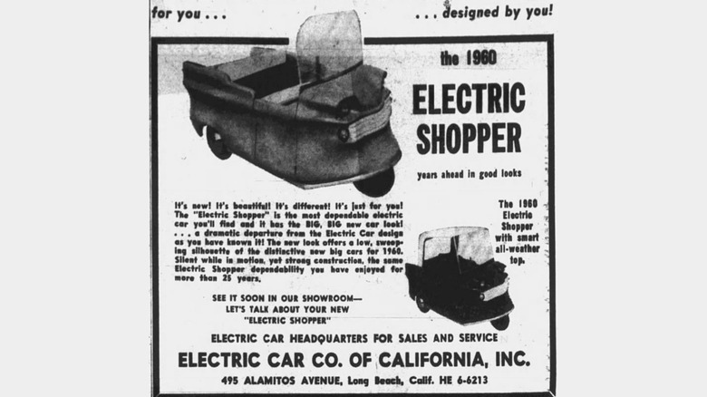Вирізка з газети Independent за 14 квітня 1960 року, що рекламує Electric Shopper 1960 року як 'випереджає свій час за зовнішнім виглядом'.