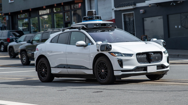Waymo Self driving car on the streets of San Francisco California.