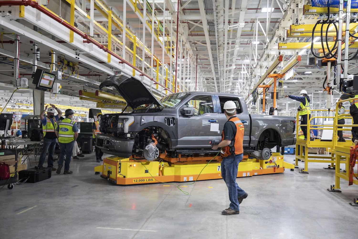Ford F-150 Lightning assembly line at the Dearborn factory
