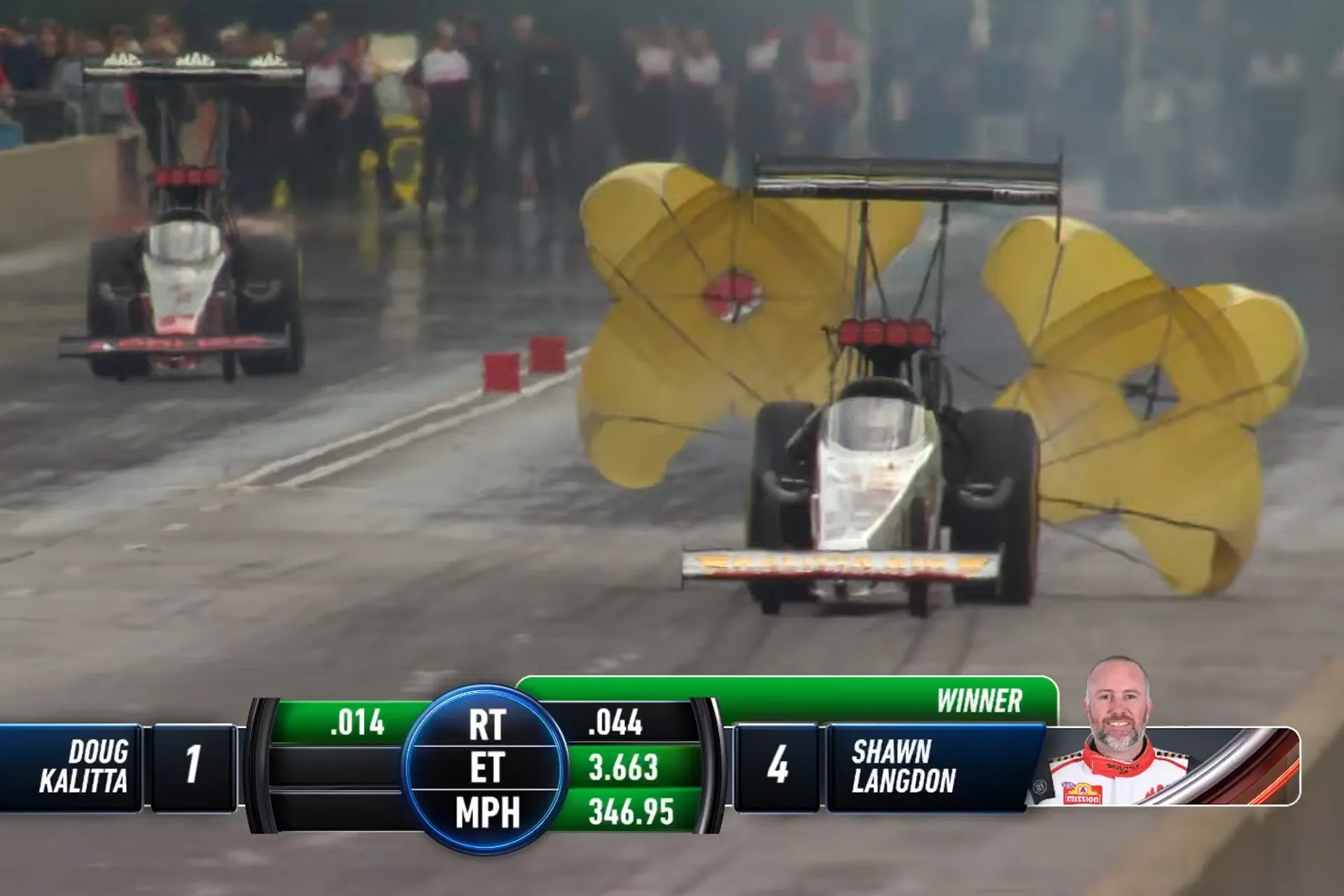 Скріншот заїзду Шона Ленгдона на рекордну швидкість NHRA Top Fuel